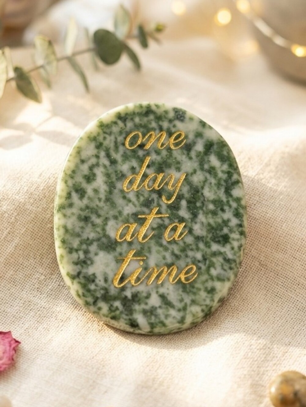 Tree Agate Crystal Worry Stone "One Day At A Time" (1)